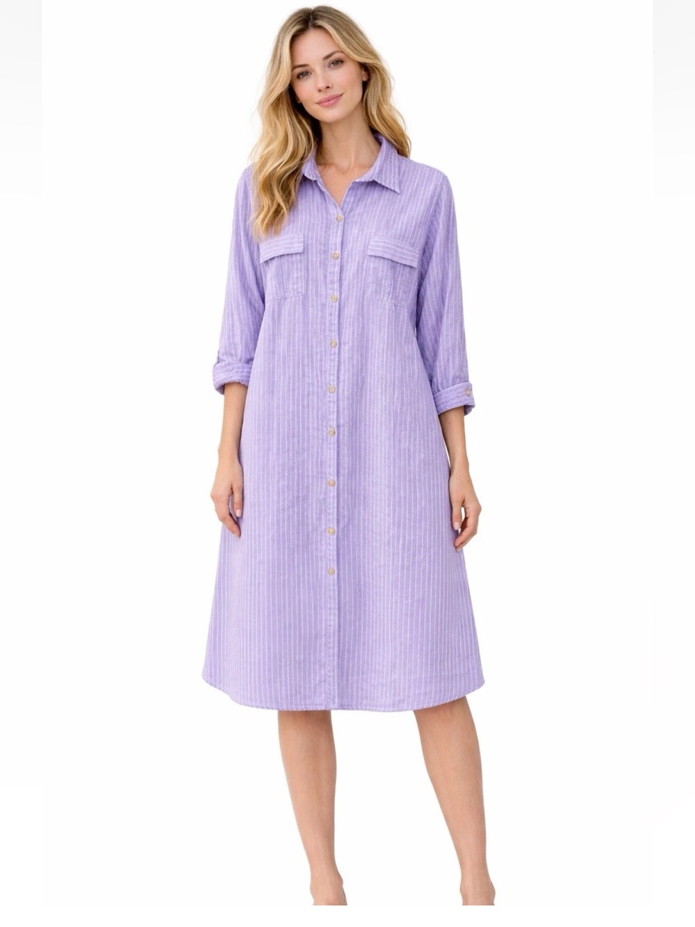Haris Cotton 100% Linen Striped Shirt Tunic Dress Size XL Made in Greece Purple